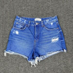 Primark Cut Off Jean Shorts Womens 4 Distressed Ripped Mid Rise Blue Denim‎